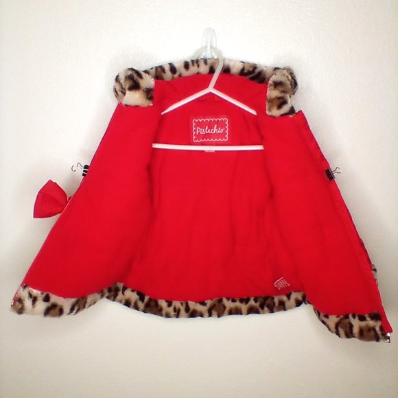 "Pistachio" Girls Quilted Hooded Coat Red & Animal Fur Trim (3T) - Picture 8 of 8